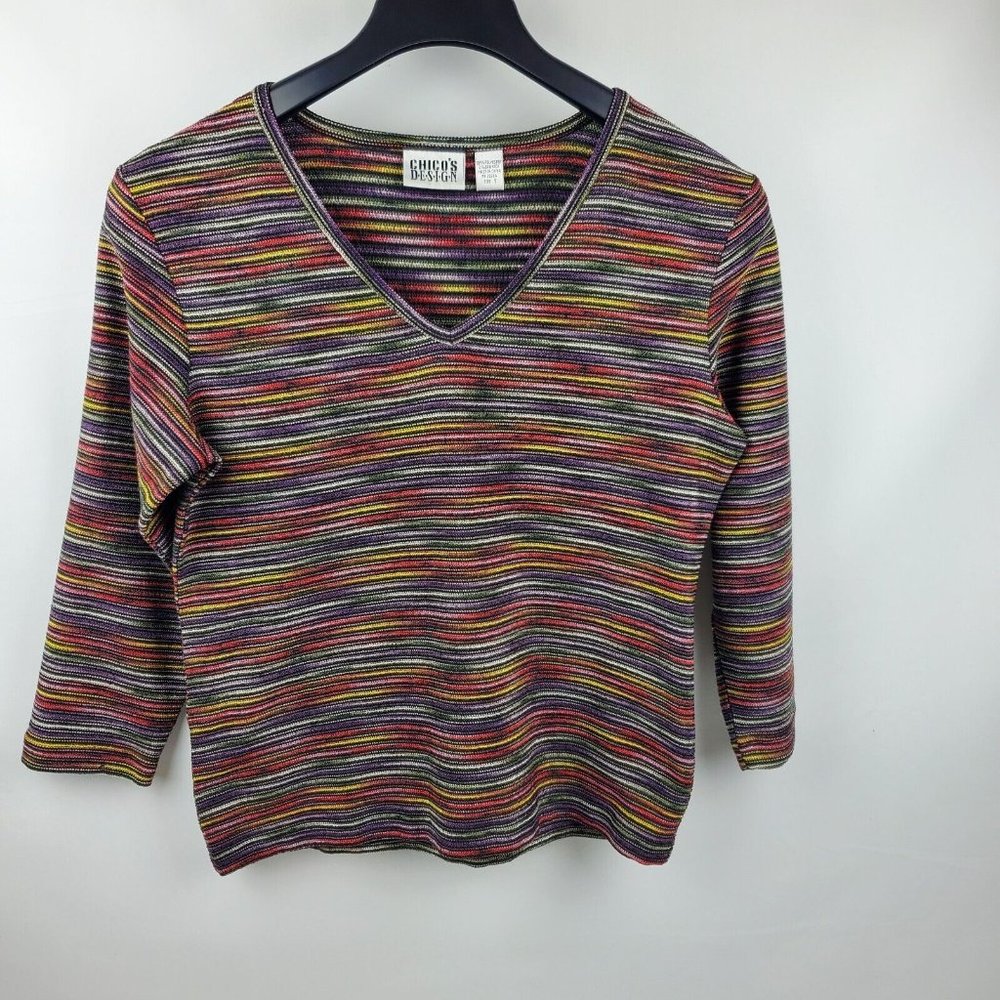 Chico's Design Polyester Blend Long Sleeve Pullover Shirt Womens M Multicolor
